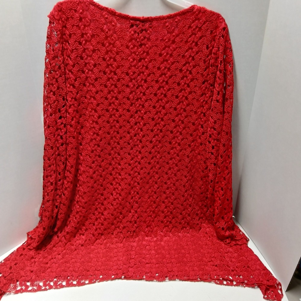 Brittany Black - Red Lace Sequin Top Womens Med 3/4 Sleeve Blouse Lined - Picture 7 of 12